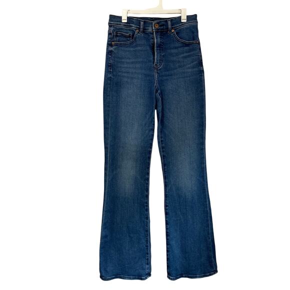 Express High Rise Flare Jeans Blue Denim Size 4R Long Leg Stretch - Picture 1 of 7